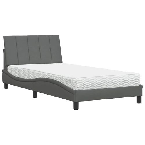 Lit avec matelas gris foncé 100x200 cm tissu - Photo n°2; ?>