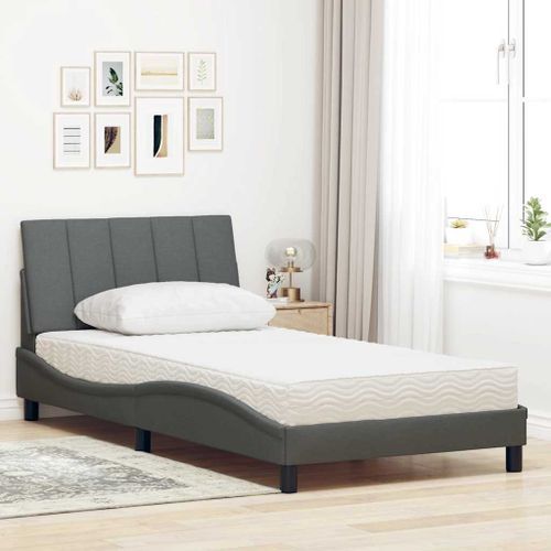 Lit avec matelas gris foncé 100x200 cm tissu - Photo n°3; ?>