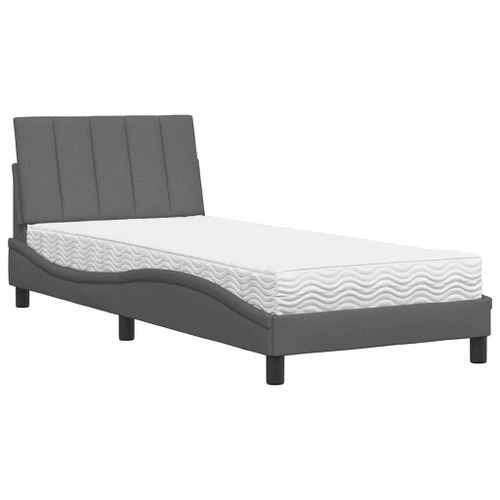 Lit avec matelas gris foncé 80x200 cm tissu - Photo n°2; ?>