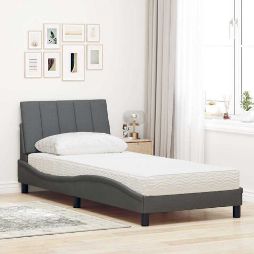 Lit avec matelas gris foncé 80x200 cm tissu - Photo n°3; ?>