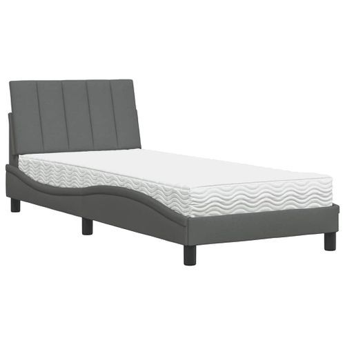 Lit avec matelas gris foncé 90x190 cm tissu - Photo n°2; ?>