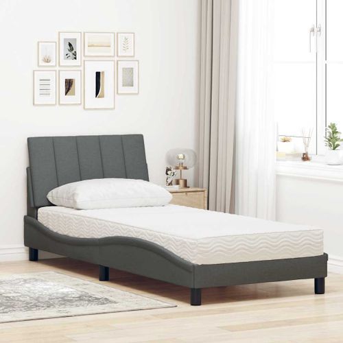 Lit avec matelas gris foncé 90x190 cm tissu - Photo n°3; ?>