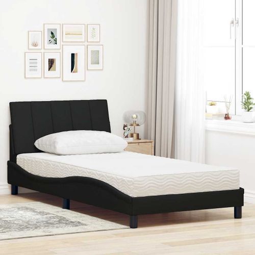 Lit avec matelas noir 100x200 cm tissu - Photo n°3; ?>