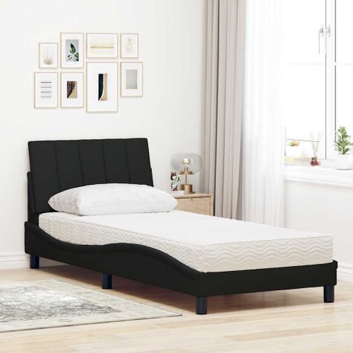 Lit avec matelas noir 80x200 cm tissu - Photo n°3; ?>