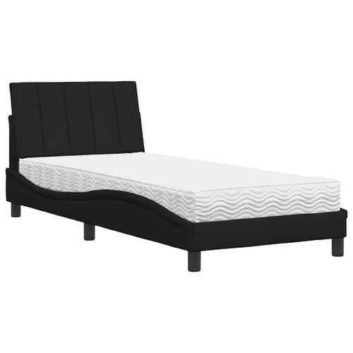 Lit avec matelas noir 90x190 cm tissu - Photo n°2; ?>