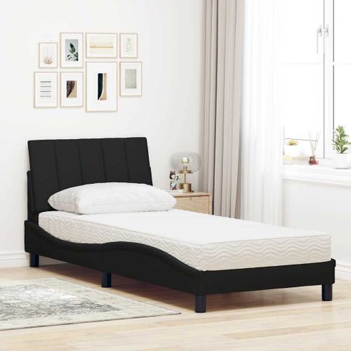 Lit avec matelas noir 90x190 cm tissu - Photo n°3; ?>