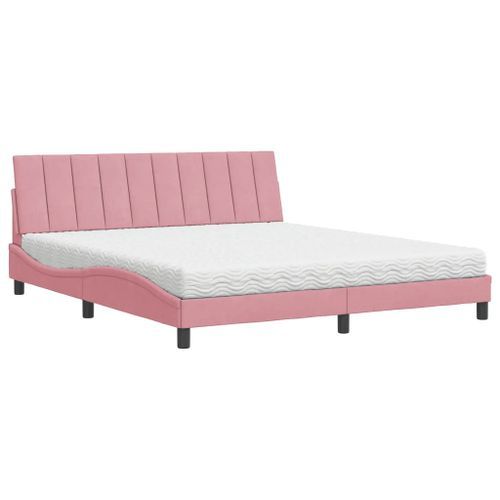 Lit avec matelas rose 180x200 cm velours - Photo n°2; ?>