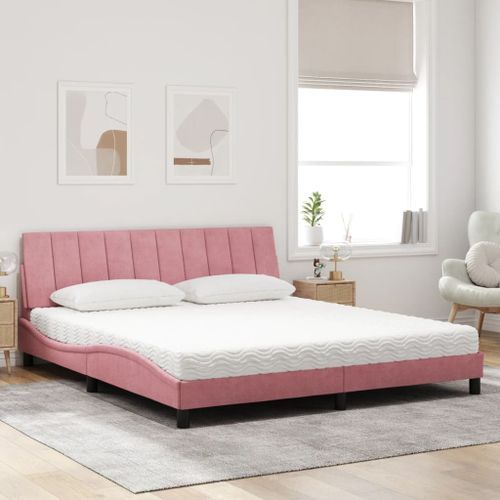 Lit avec matelas rose 180x200 cm velours - Photo n°3; ?>