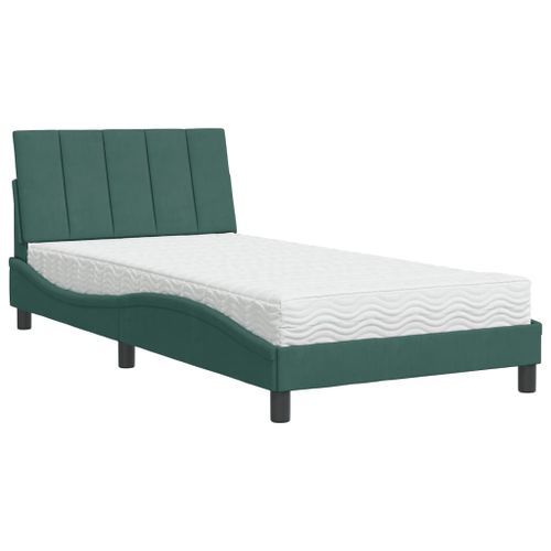 Lit avec matelas vert foncé 100x200 cm velours - Photo n°2; ?>