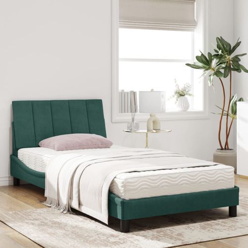 Lit avec matelas vert foncé 100x200 cm velours - Photo n°3; ?>