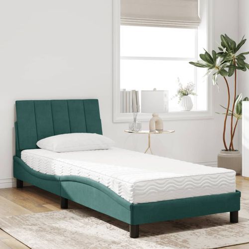 Lit avec matelas vert foncé 90x190 cm velours - Photo n°3; ?>