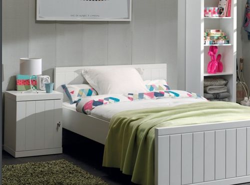 Lit avec sommier 90x200 cm bois laqué blanc Robin - Photo n°3; ?>