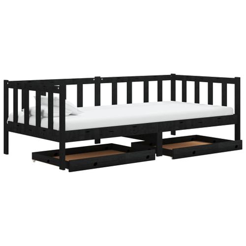 Lit Avec Tiroirs 90x200 Cm Noir Bois De Pin Massif 2 17 Lit avec tiroirs 90x200 cm Noir Bois de pin massif 2 - Photo n°3; ?>