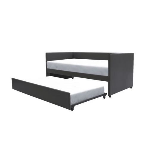 Lit banquette gigogne - Simili gris foncé - Sommiers inclus - 90 x 190 cm - ATLANTA - Photo n°2; ?>