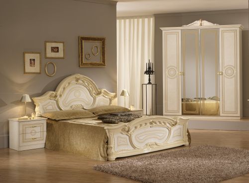 Lit baroque laqué beige Soraya 160x200 cm - Photo n°2; ?>