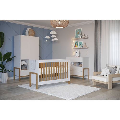 Lit bébé à barreaux 60x120 cm blanc et bois de chêne Vanka - Photo n°3; ?>
