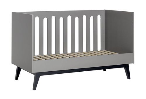 Lit bébé évolutif 70x140 cm laqué gris et pieds hêtre noir Nandy - Photo n°3; ?>