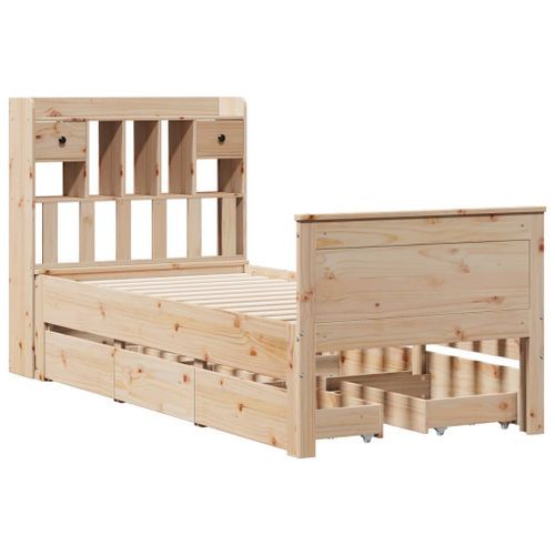 Lit bibliothèque sans matelas 100x200 cm bois massif de pin - Photo n°3; ?>