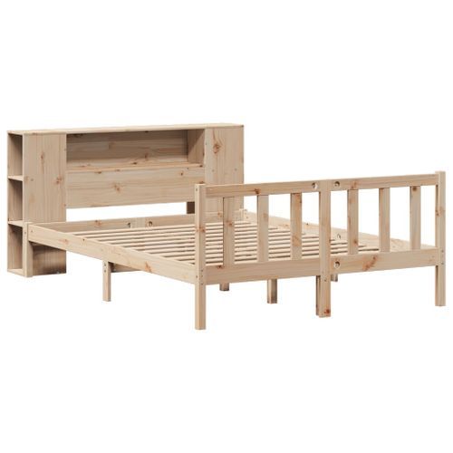 Lit bibliothèque sans matelas 135x190 cm bois de pin massif - Photo n°3; ?>