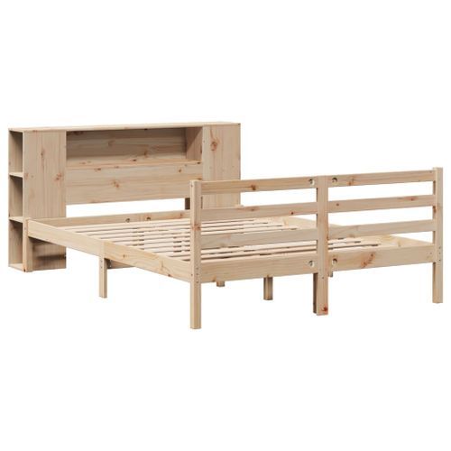 Lit bibliothèque sans matelas 135x190 cm bois de pin massif - Photo n°3; ?>