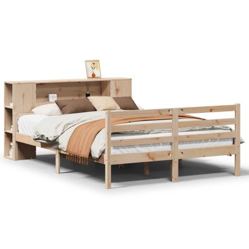 Lit bibliothèque sans matelas 135x190 cm bois de pin massif - Photo n°2; ?>