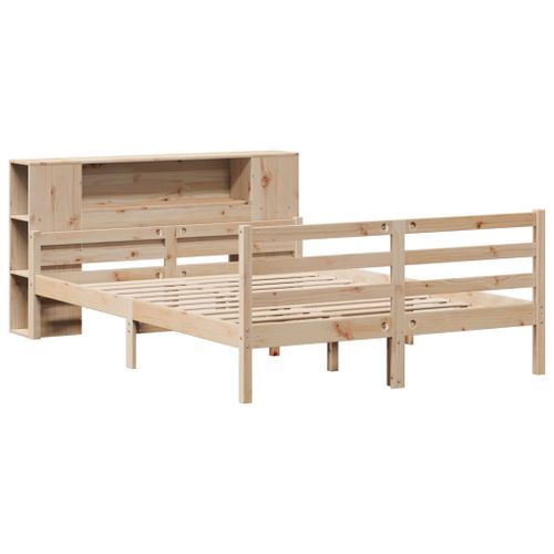 Lit bibliothèque sans matelas 135x190 cm bois de pin massif - Photo n°3; ?>