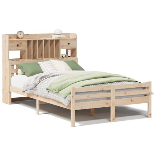 Lit bibliothèque sans matelas 135x190 cm bois de pin massif - Photo n°2; ?>