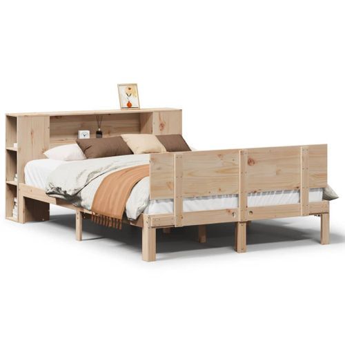 Lit bibliothèque sans matelas 135x190 cm bois de pin massif - Photo n°2; ?>