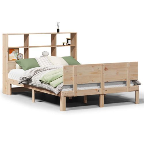 Lit bibliothèque sans matelas 135x190 cm bois de pin massif - Photo n°2; ?>