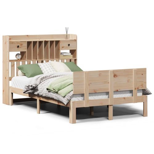 Lit bibliothèque sans matelas 135x190 cm bois de pin massif - Photo n°2; ?>