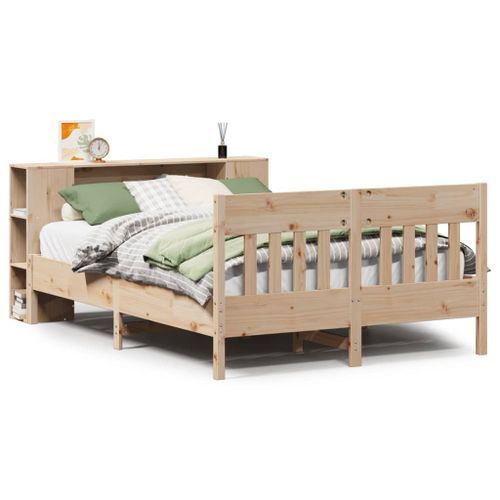 Lit bibliothèque sans matelas 135x190 cm bois de pin massif - Photo n°2; ?>