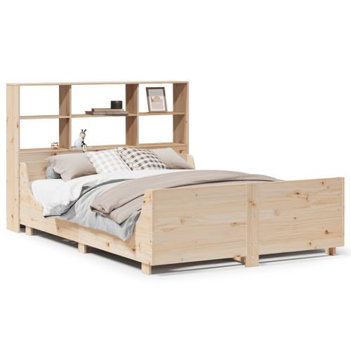 Lit bibliothèque sans matelas 135x190 cm bois massif - Photo n°2; ?>