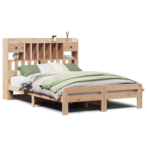 Lit bibliothèque sans matelas 140x190 cm bois de pin massif - Photo n°2; ?>