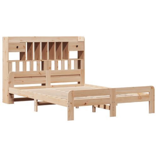 Lit bibliothèque sans matelas 140x190 cm bois de pin massif - Photo n°3; ?>