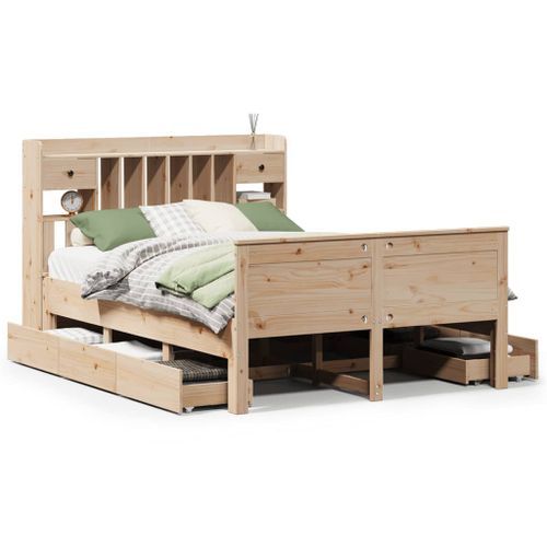 Lit bibliothèque sans matelas 140x190 cm bois de pin massif - Photo n°2; ?>