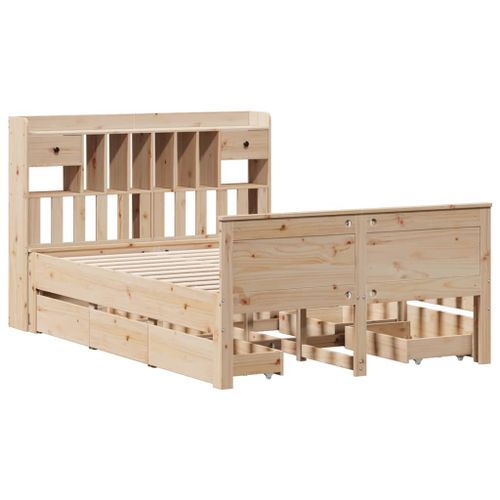 Lit bibliothèque sans matelas 140x190 cm bois de pin massif - Photo n°3; ?>