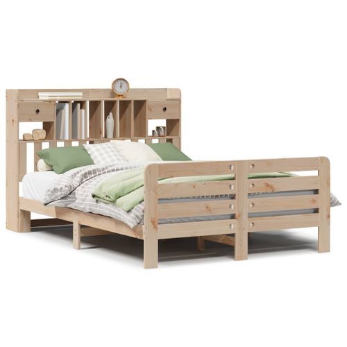 Lit bibliothèque sans matelas 140x190 cm bois de pin massif - Photo n°2; ?>