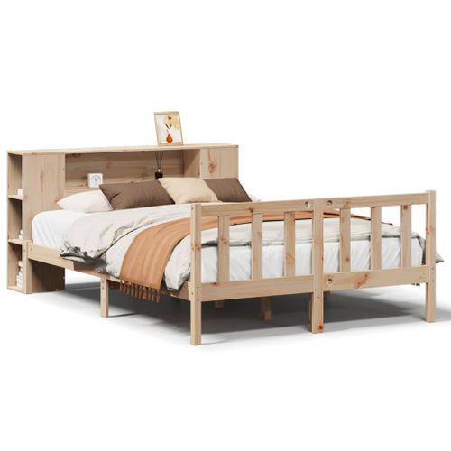 Lit bibliothèque sans matelas 140x190 cm bois de pin massif - Photo n°2; ?>