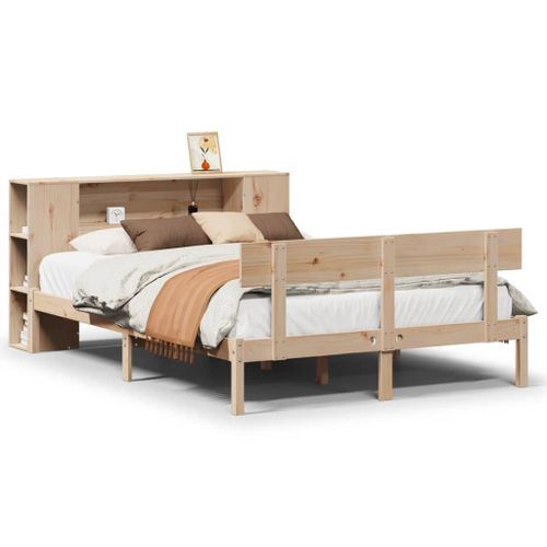 Lit bibliothèque sans matelas 140x190 cm bois de pin massif - Photo n°2; ?>