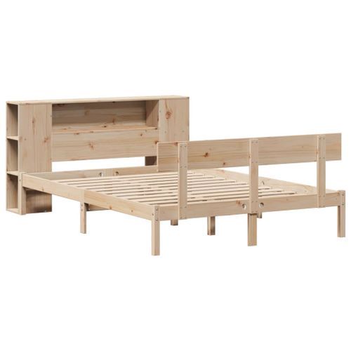 Lit bibliothèque sans matelas 140x190 cm bois de pin massif - Photo n°3; ?>