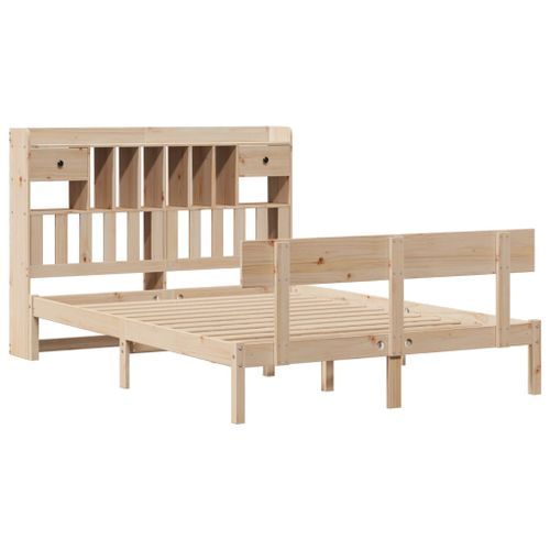 Lit bibliothèque sans matelas 140x190 cm bois de pin massif - Photo n°3; ?>