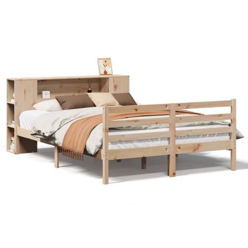 Lit bibliothèque sans matelas 140x190 cm bois de pin massif - Photo n°2; ?>