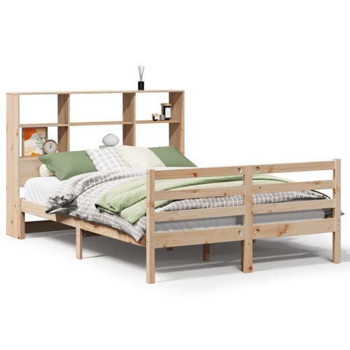 Lit bibliothèque sans matelas 140x190 cm bois de pin massif - Photo n°2; ?>