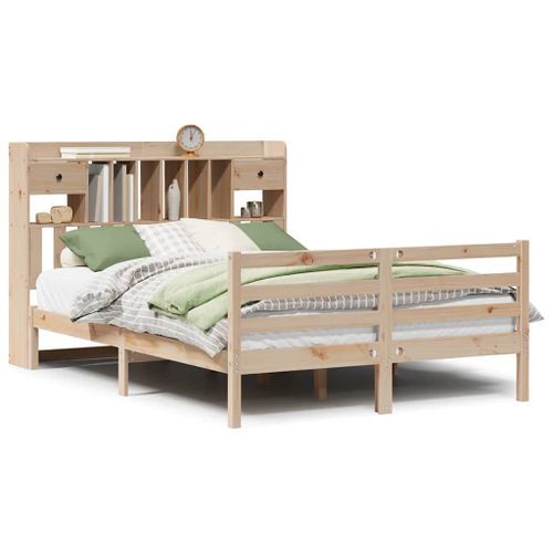 Lit bibliothèque sans matelas 140x190 cm bois de pin massif - Photo n°2; ?>