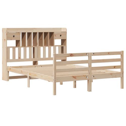 Lit bibliothèque sans matelas 140x190 cm bois de pin massif - Photo n°3; ?>