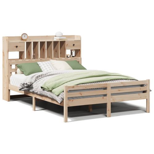 Lit bibliothèque sans matelas 140x190 cm bois de pin massif - Photo n°2; ?>