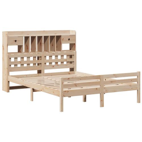 Lit bibliothèque sans matelas 140x190 cm bois de pin massif - Photo n°3; ?>