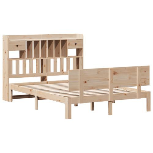 Lit bibliothèque sans matelas 140x190 cm bois de pin massif - Photo n°3; ?>