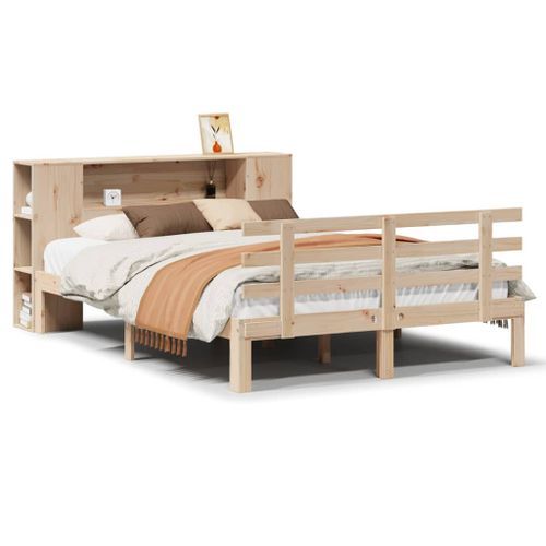 Lit bibliothèque sans matelas 140x190 cm bois de pin massif - Photo n°2; ?>