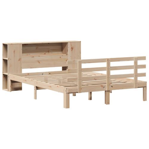 Lit bibliothèque sans matelas 140x190 cm bois de pin massif - Photo n°3; ?>